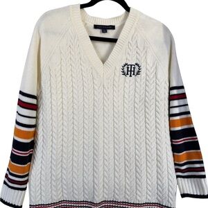 Tommy Hilfiger Cream Cable Knit Sweater Preppy